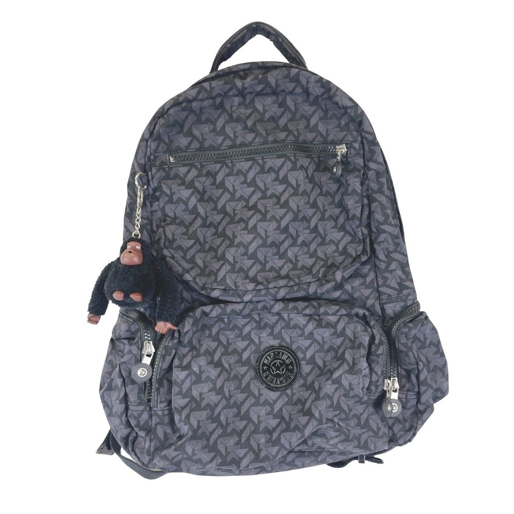 Kipling Seoul Geometric Print Backpack Womens OS Gray Travel School Monkey Charm
